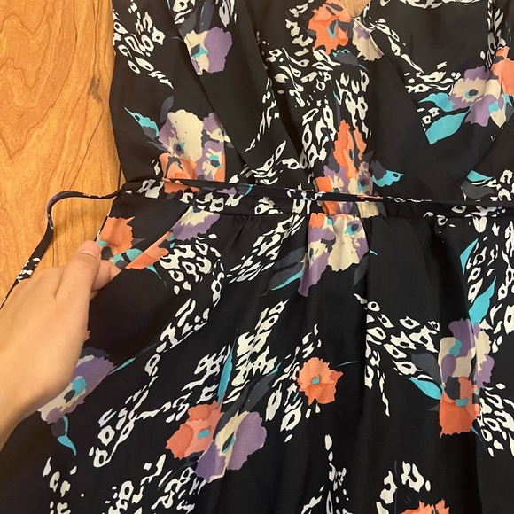 YUMI KIM Small Floral Fit & Flare Mini Dress Navy Blue Adjustable Straps Pockets - Picture 3 of 12